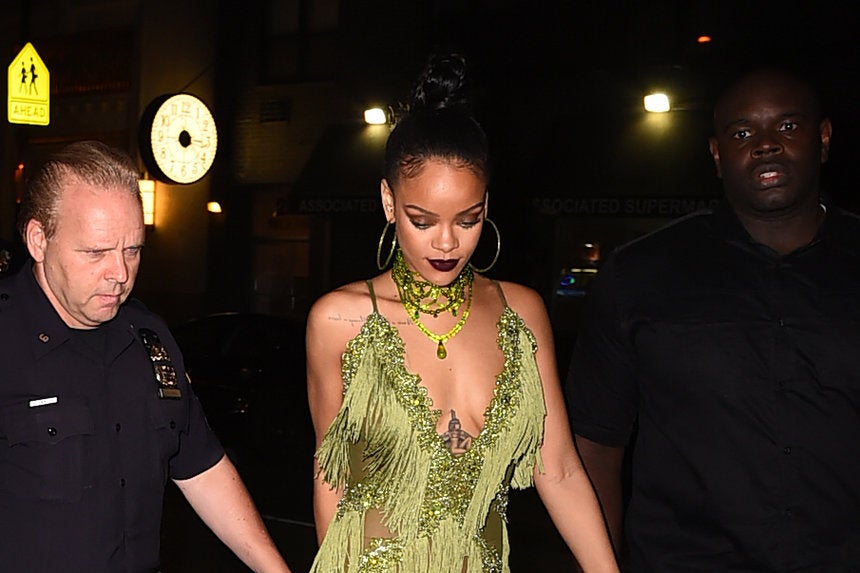 rihanna green tassel jumpsuit