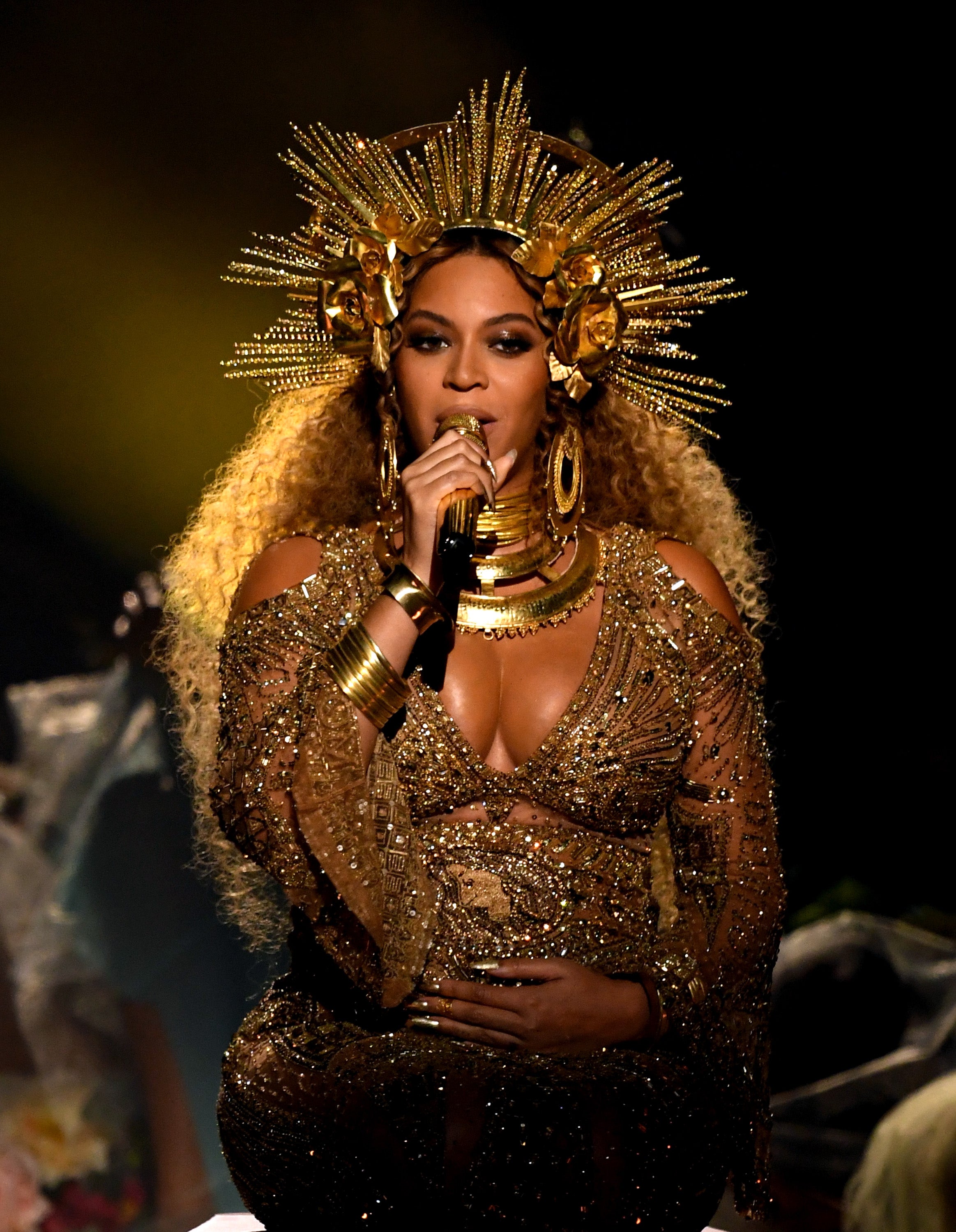 Beyonce Gold Grammy Awards Gown Essence