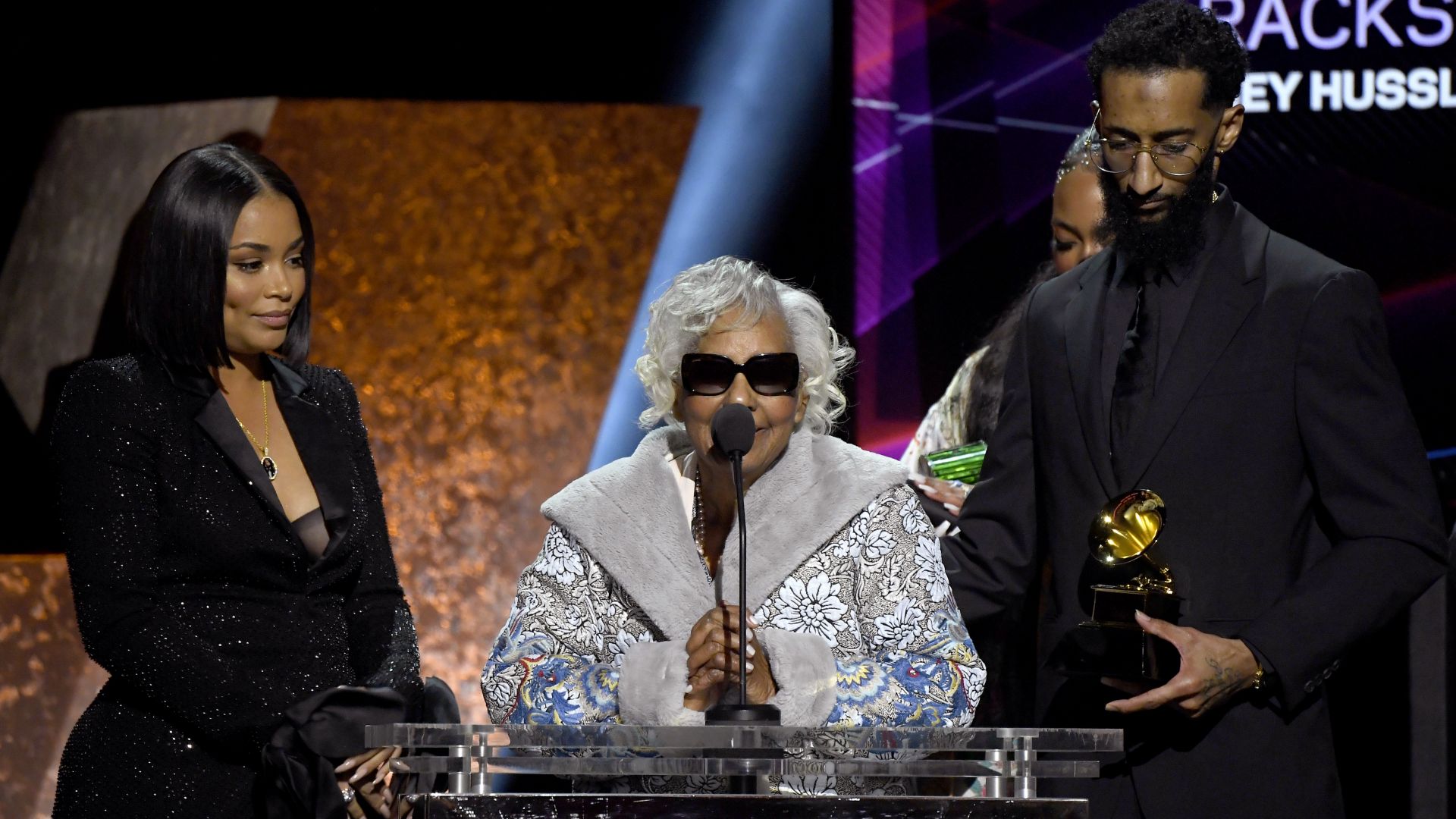 Nipsey Hussle's Grandmother Joins Lauren London For Heartfelt Grammy Acceptance Speech