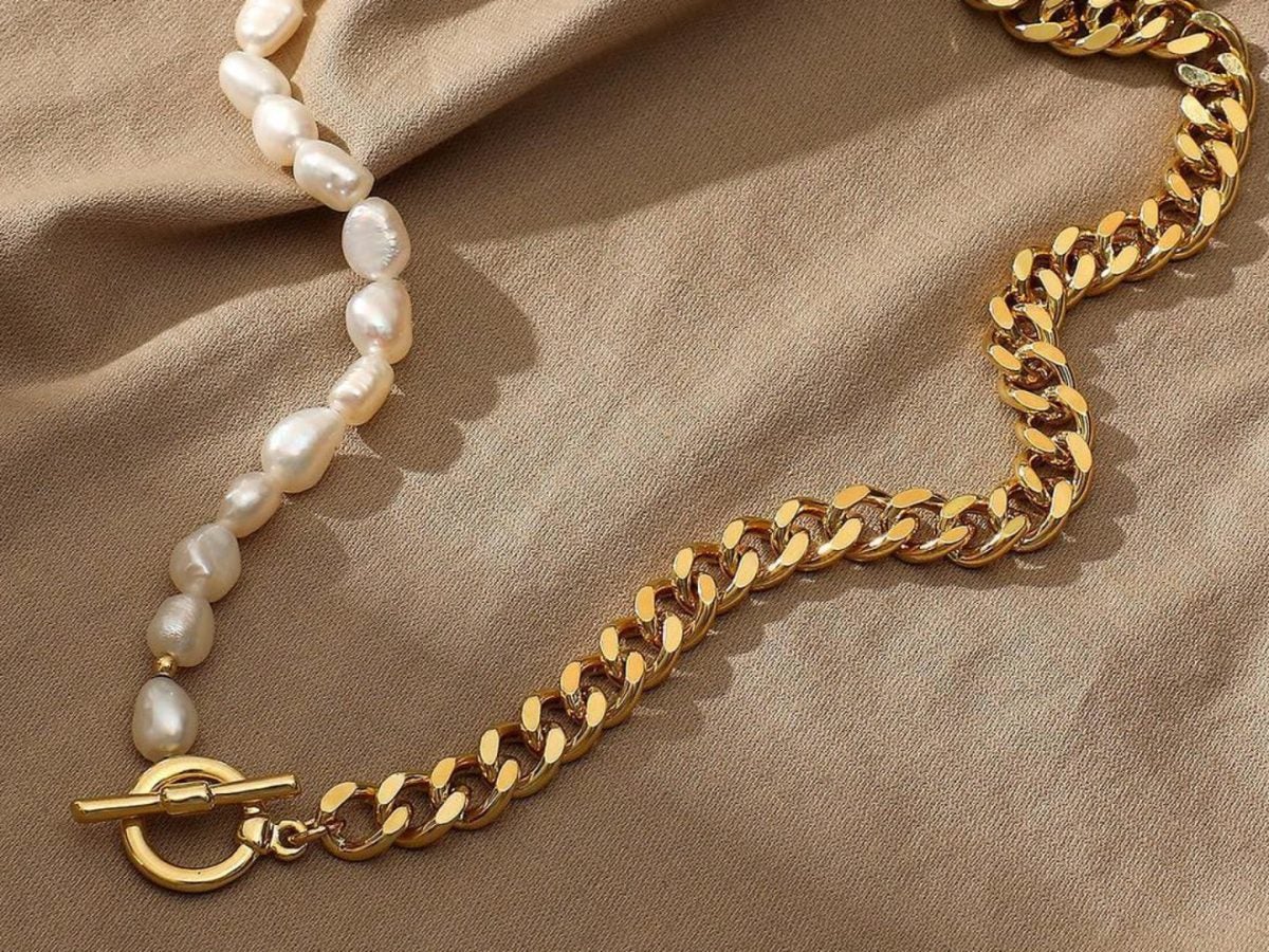 half pearl half chain necklace revolve