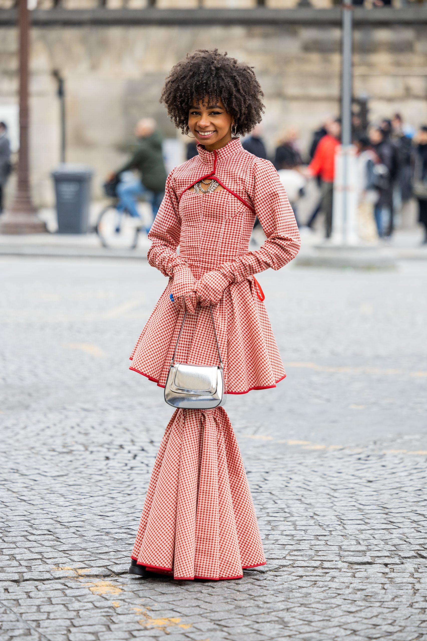 Pink Velvet Pumps + Pink Trench Coat + Louis Vuitton Petite Malle