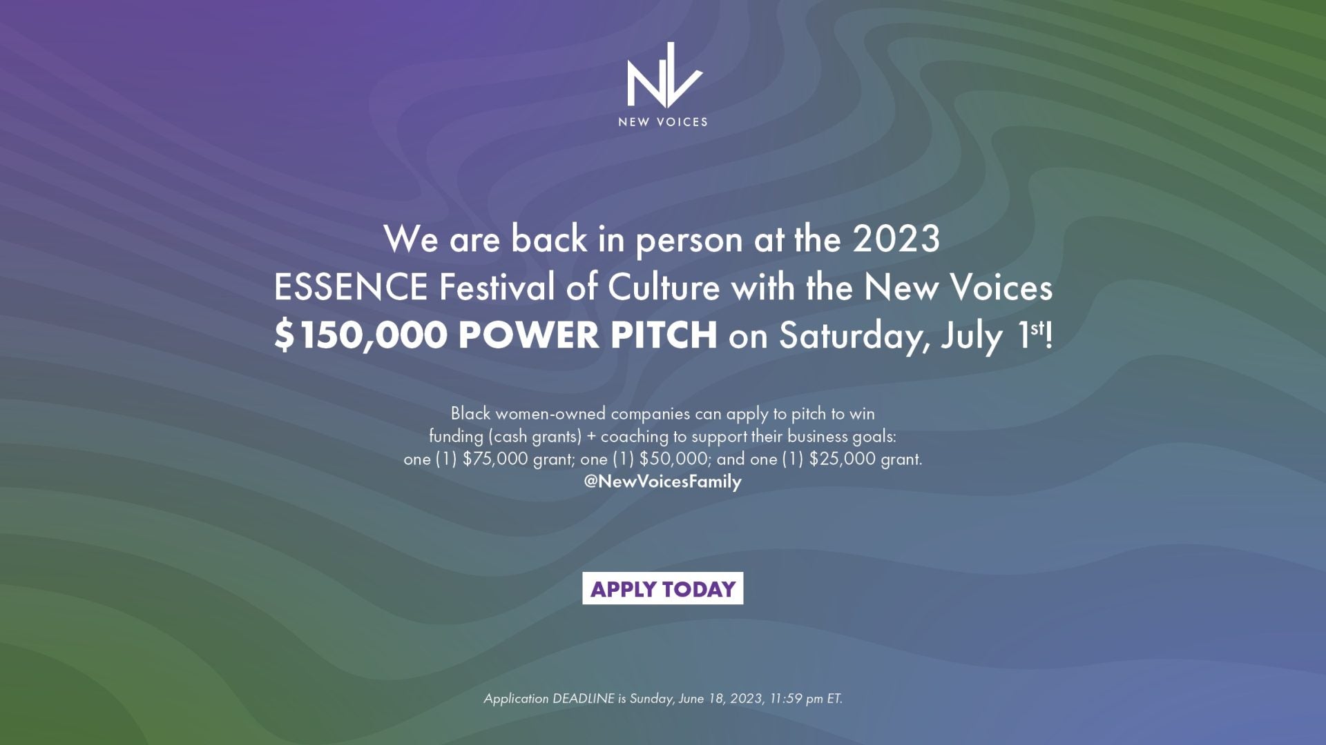 New Voices Foundation Announce $150,000 Pitch Competition