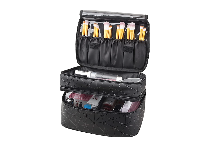 MKPCW makeup bag Double-layer cosmetic bag with brush bag and divider