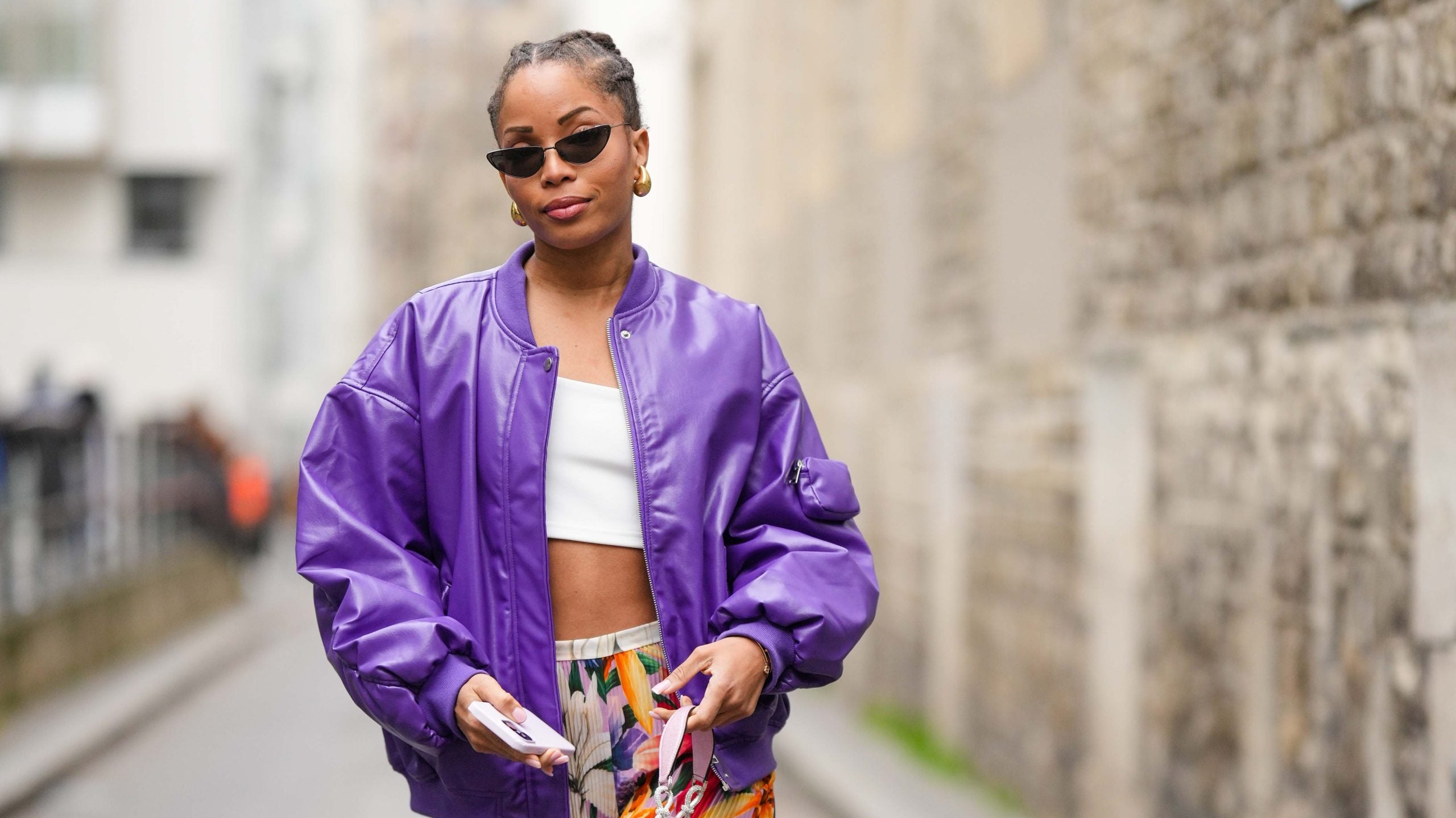Pieces bomber jacket in bright purple