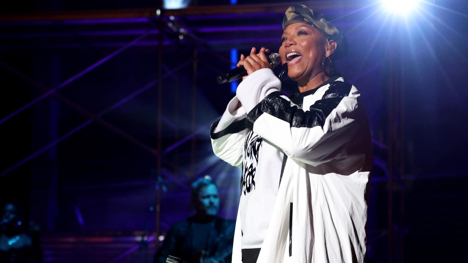 Queen Latifah Celebrates Hip Hop's 50th Anniversary In Walker Wear And A. Potts