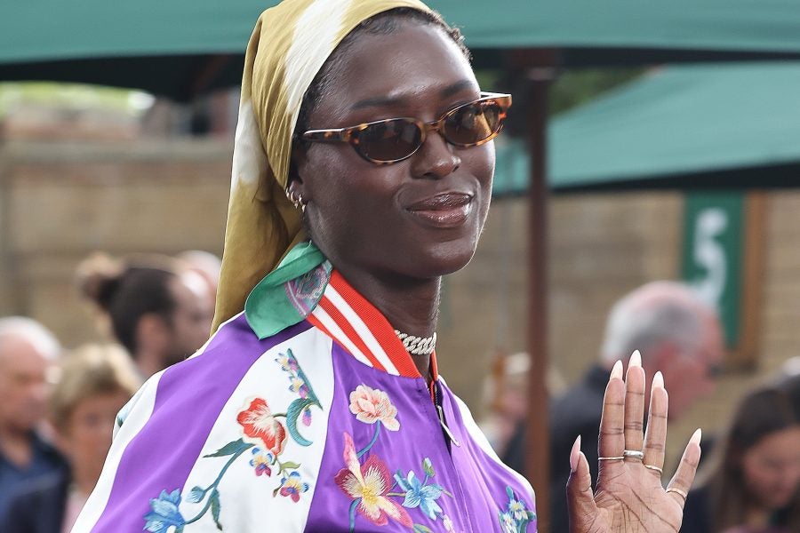 Jodie Turner-Smith Sports Protective Scarves At Wimbledon Tournament