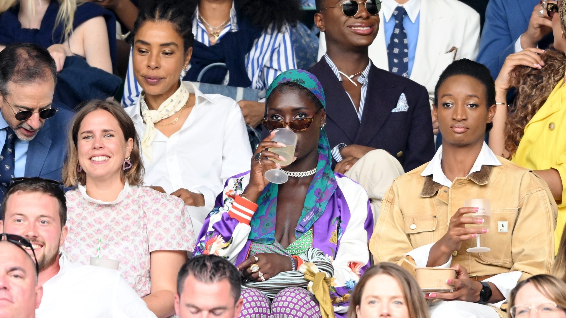 Jodie Turner-Smith Sports Protective Scarves At The 2024 Wimbledon Tournament