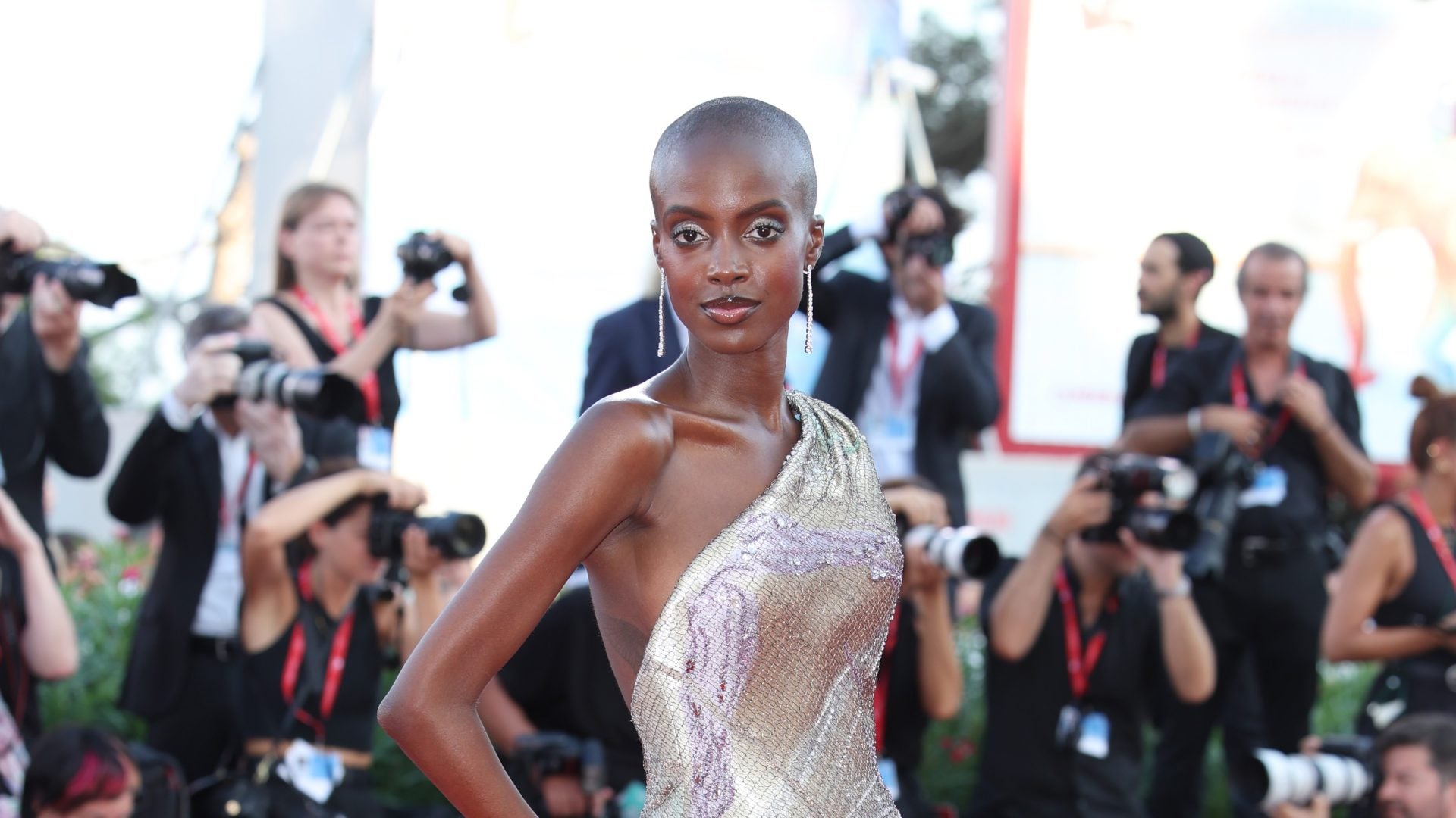 Madisin Rian Makes A Statement In Floral Gold Armani Privé At The 2024 Venice Film Festival