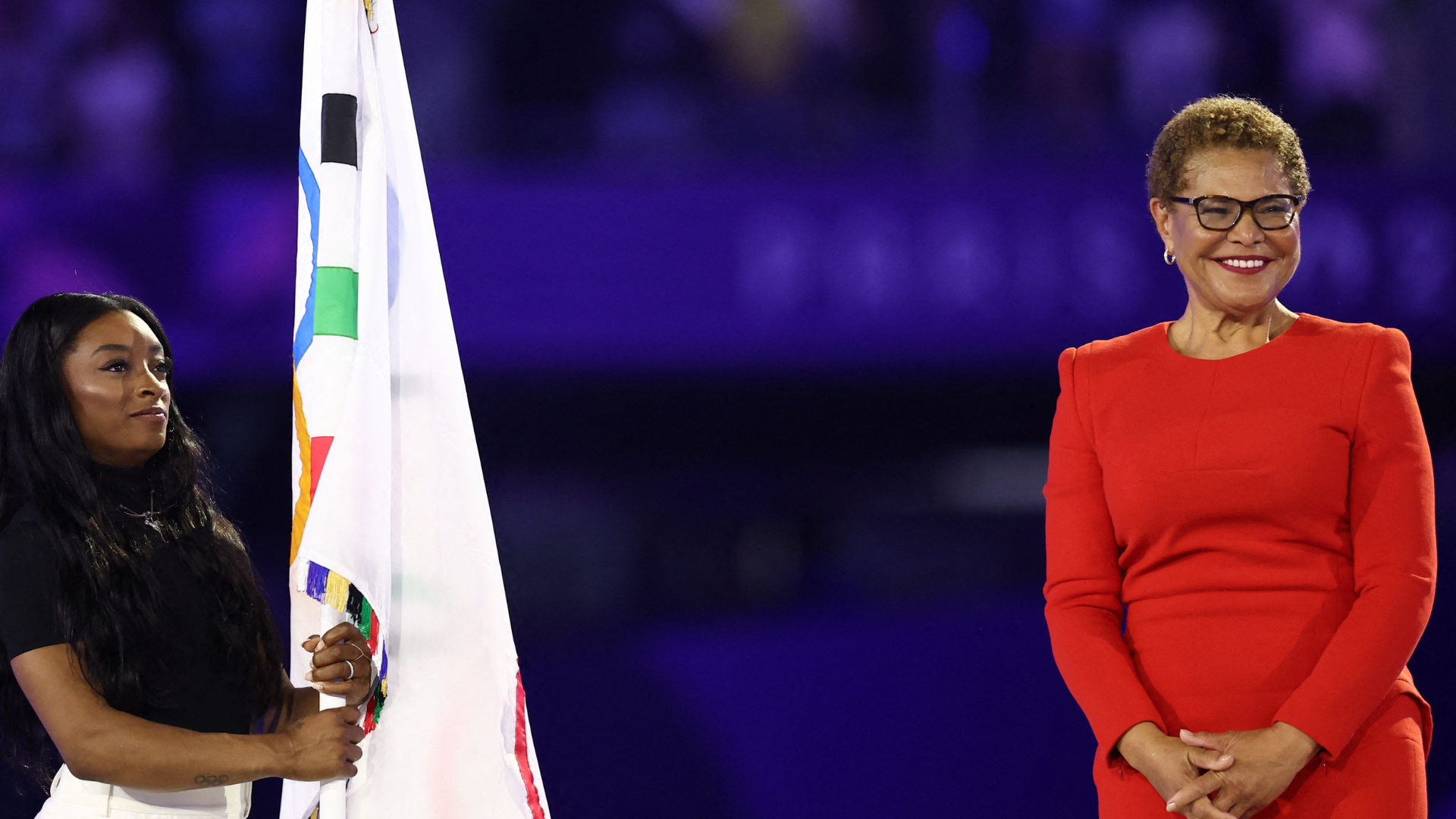 Los Angeles Mayor Karen Bass Wears Sergio Hudson To 2024 Olympic Closing Ceremony